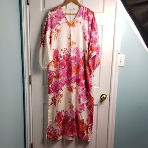 Natori | Floral Colorful Flowy Mumu Caftan Style Maxi Dress -  S - Cream & pinks